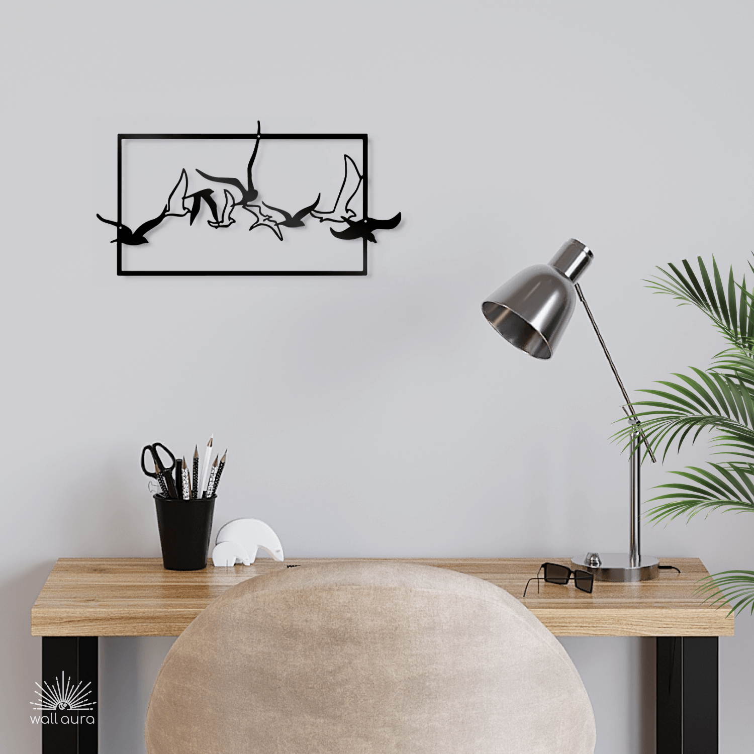 קישוט ציפורים מעופפות ממתכת לקיר