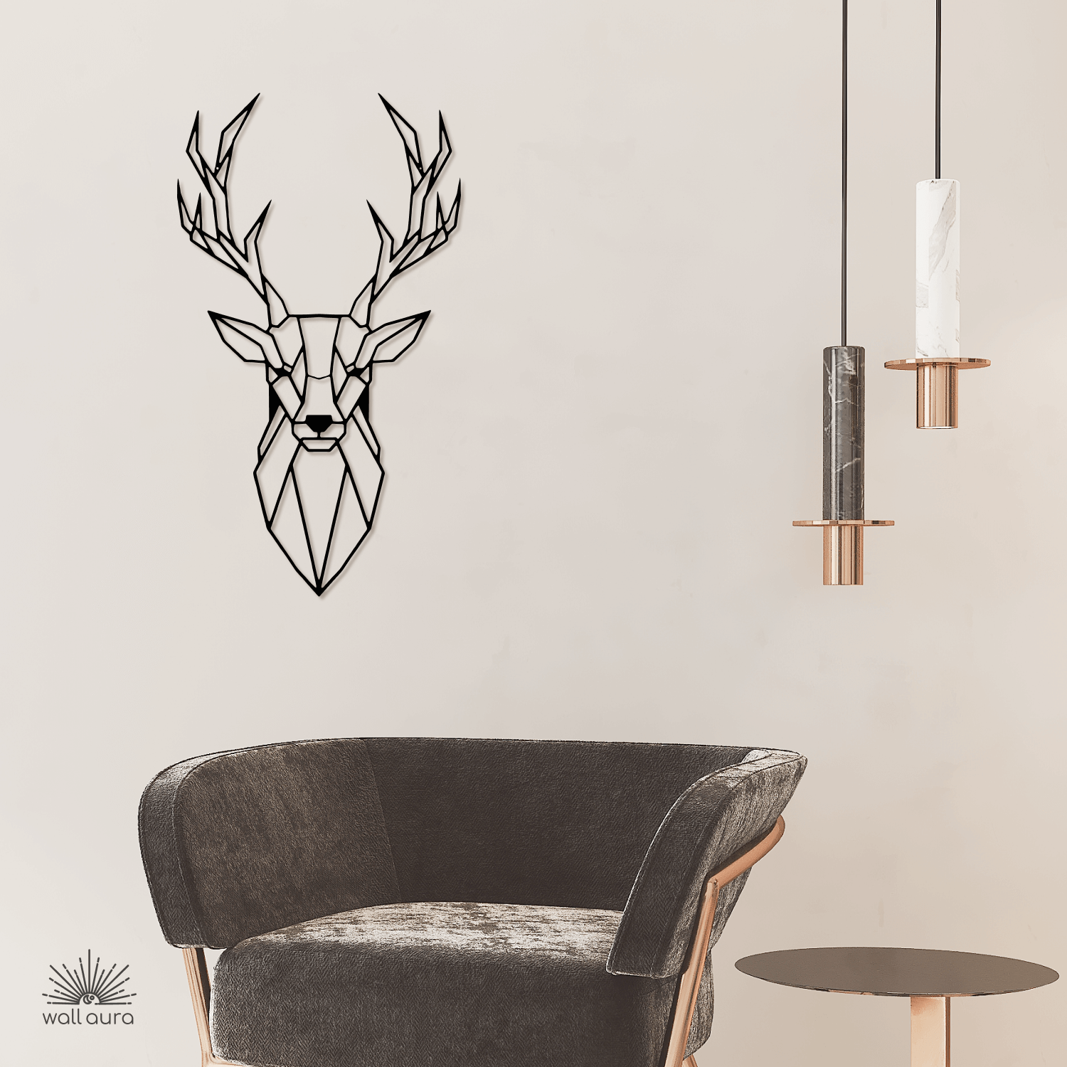 ראש צבי גיאומטרי – אומנות קיר מברזל בעיצוב מודרני