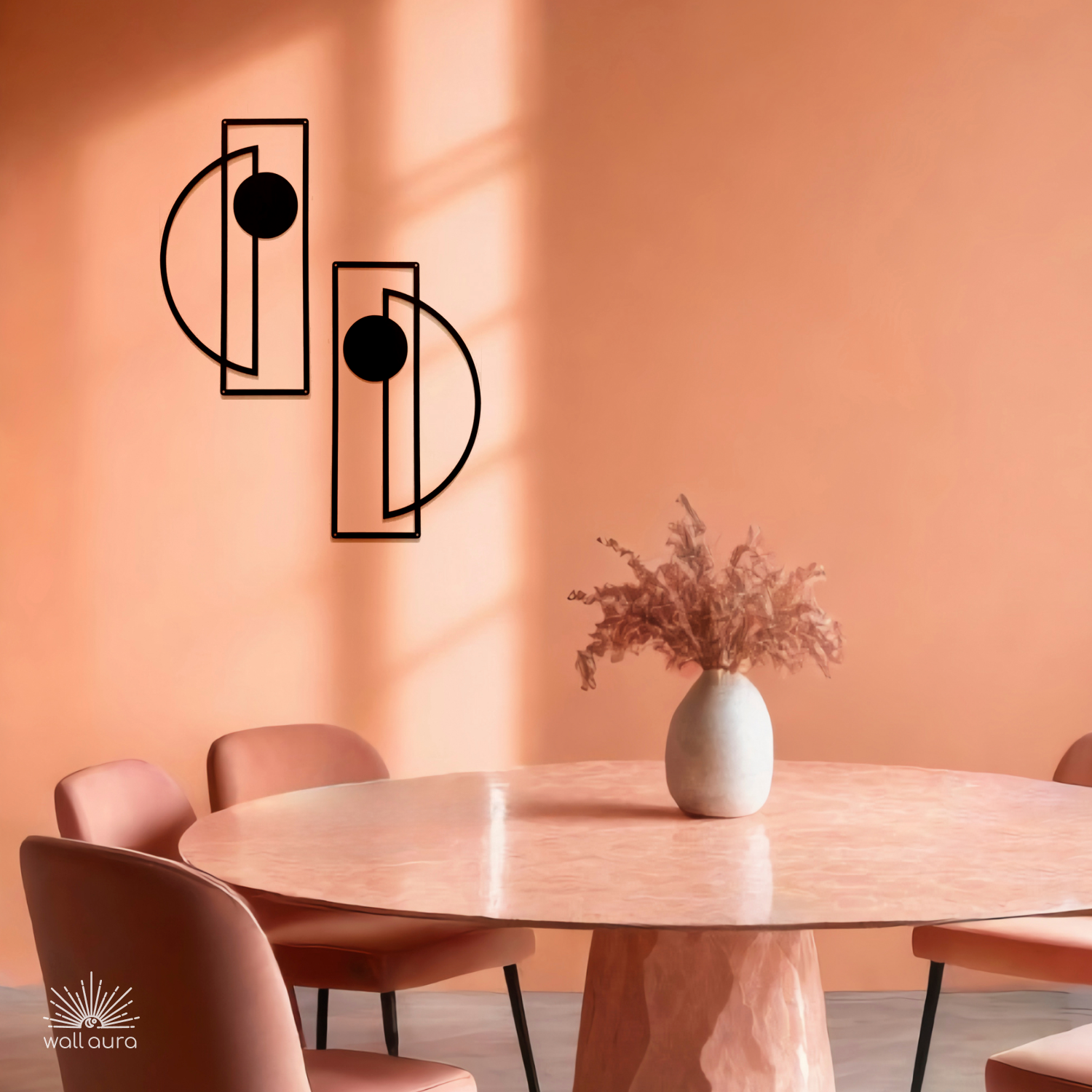 סט קווים ועיגולים אבסטרקטיים ממתכת לקיר