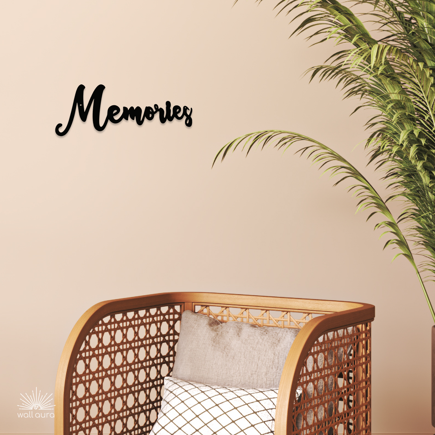 שלט "Memories" בעיצוב אותיות מחוברות ממתכת