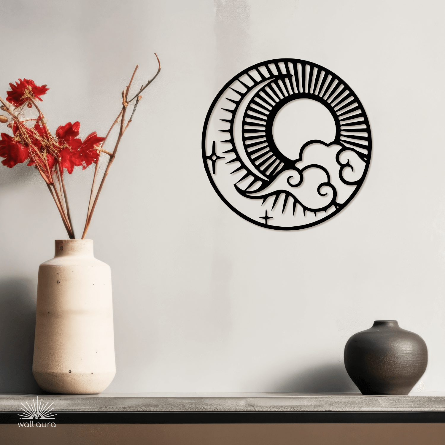 עיצוב מתכת שמש ועננים