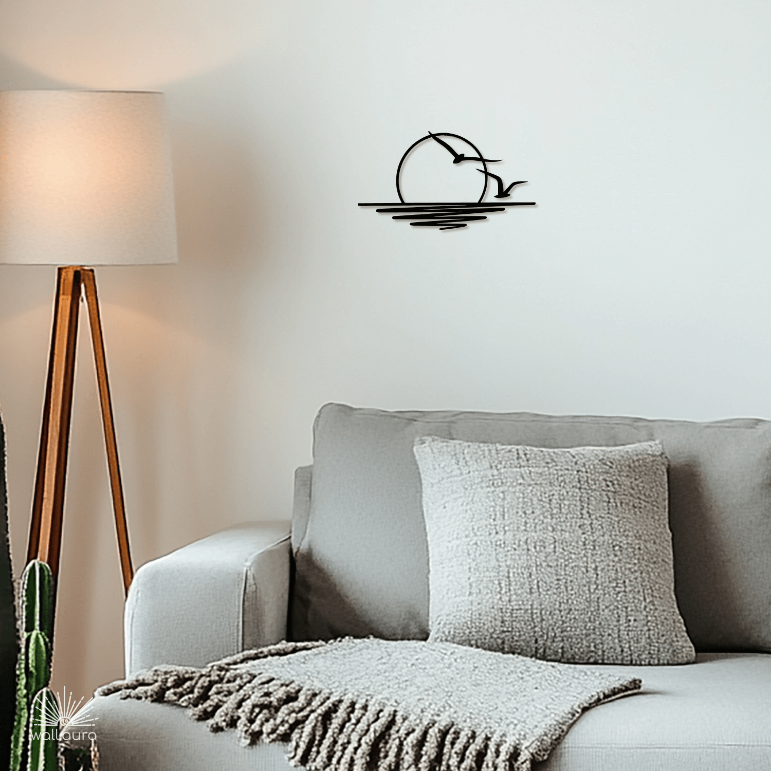 תמונת קיר ממתכת – שקיעה עם ציפורים