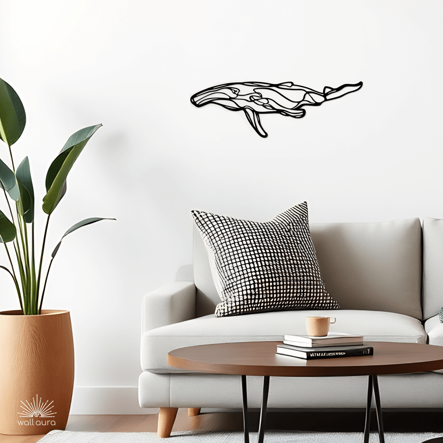 לוייתן קווי מתכת לתלייה על קיר